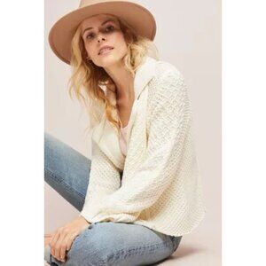 Anthropologie Maeve Cream Knit Cardigan XS Textured Cable Button Front Sweater